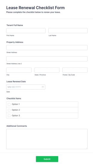 Lease Renewal Checklist Form Template