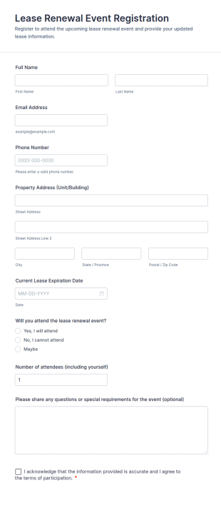 Lease Renewal Event Registration Form Template