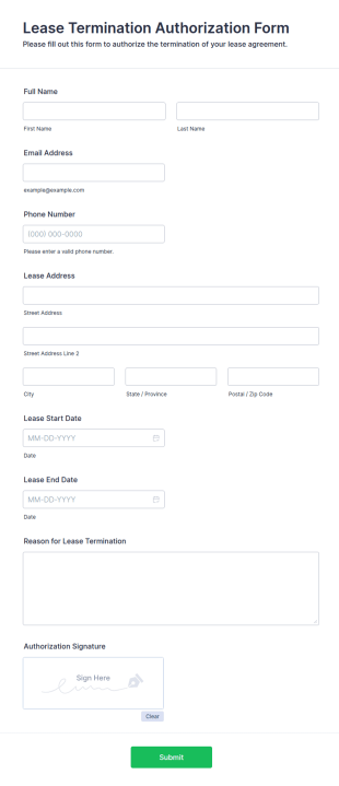 Lease Termination Authorization Form Template
