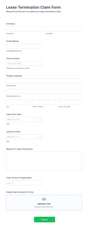 Lease Termination Claim Form Form Template