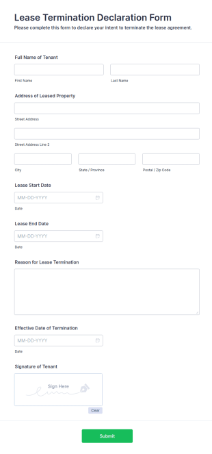 Lease Termination Declaration Form Template