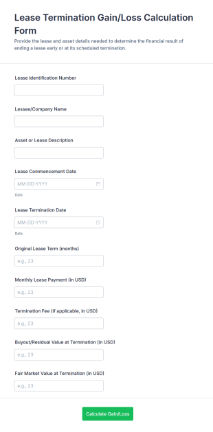 Lease Termination Gain/Loss Calculation Form Template