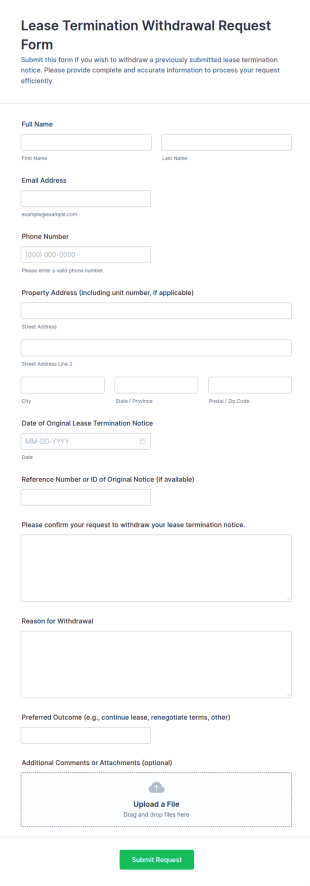 Lease Termination Withdrawal Request Form Template