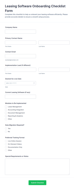 Leasing Software Onboarding Checklist Form Template