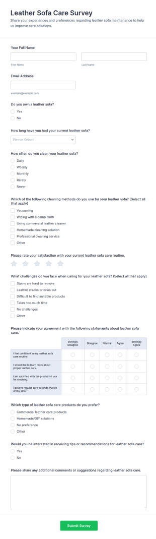 Leather Sofa Care Survey Form Template