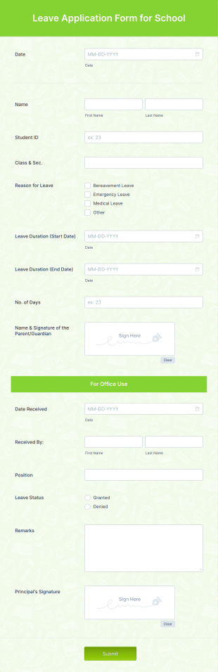 Leave Application Form For School