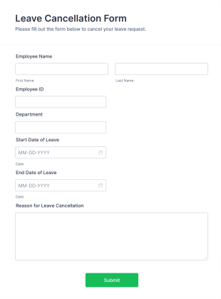Leave Cancellation Form Template