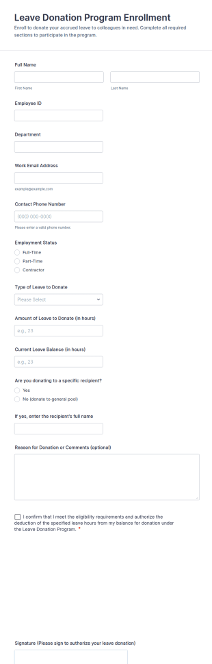 Leave Donation Program Enrollment Form Template