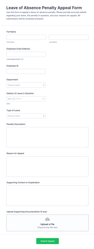 Leave Of Absence Penalty Appeal Form Template