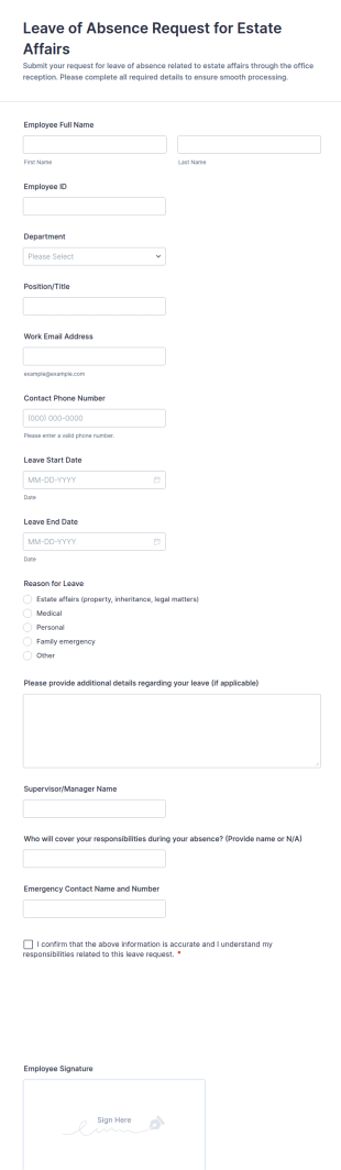 Leave Of Absence Request For Estate Affairs Form Template