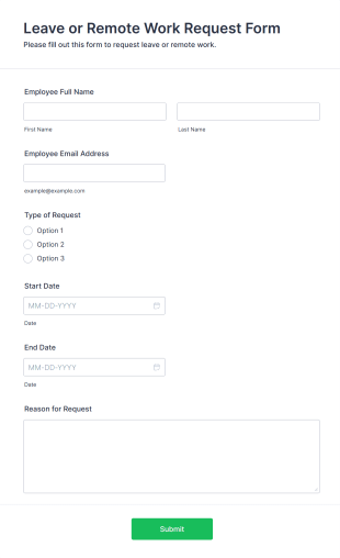 Leave Or Remote Work Request Form Template