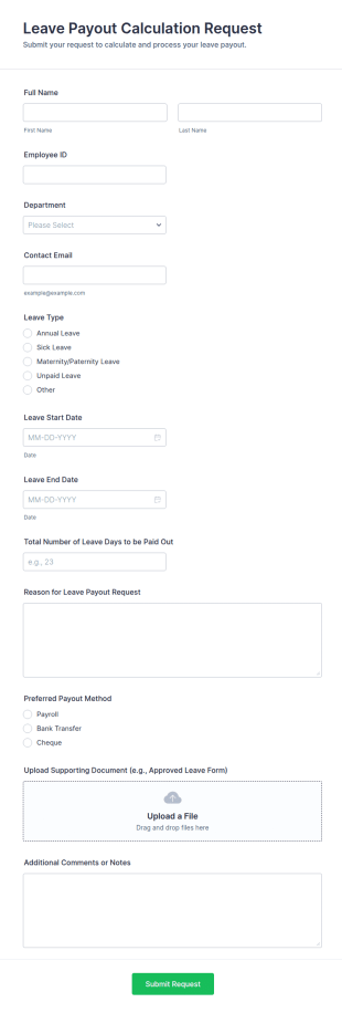 Leave Payout Calculation Request Form Template