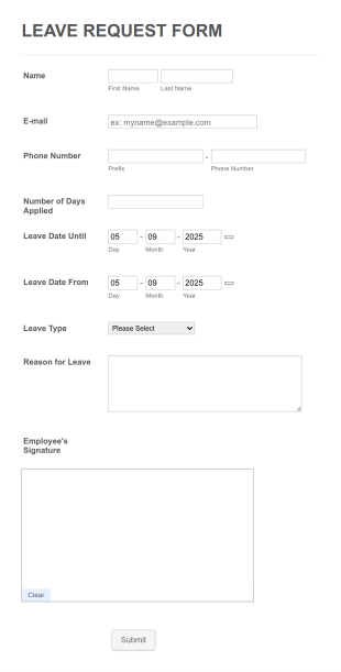 Leave Request Form Template