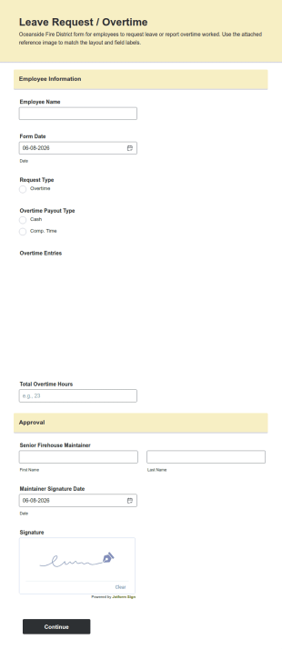 Leave Request Overtime Form Template