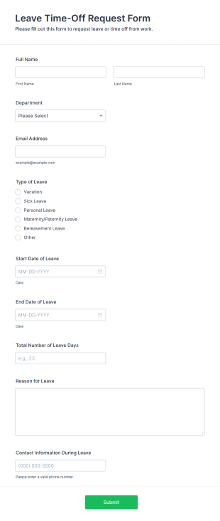 Leave Time Off Request Form Template