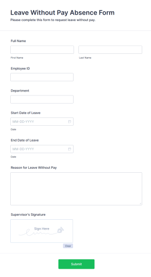 Leave Without Pay Absence Form Form Template