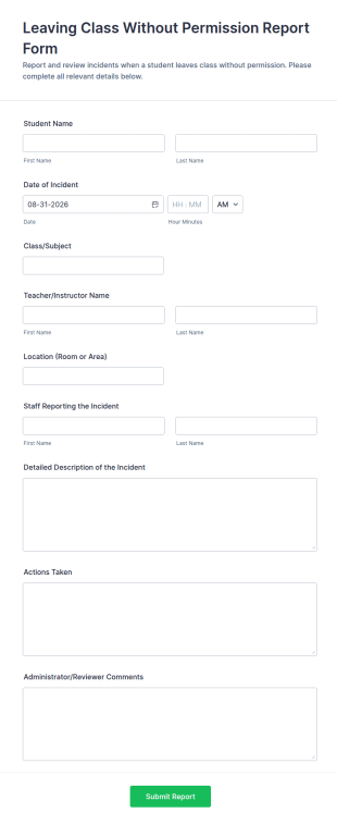 Leaving Class Without Permission Report Form Template