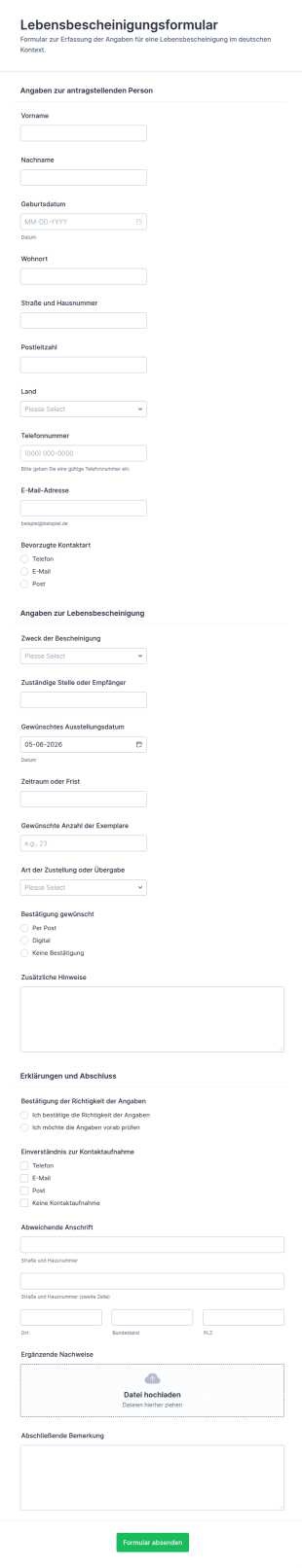 Lebensbescheinigung Formular