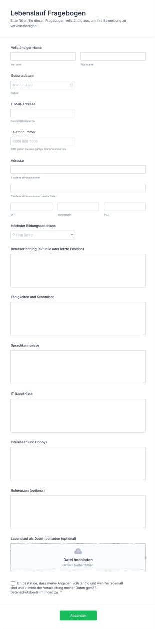 Lebenslauf Fragebogen