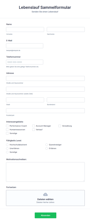 Lebenslauf Sammelformular