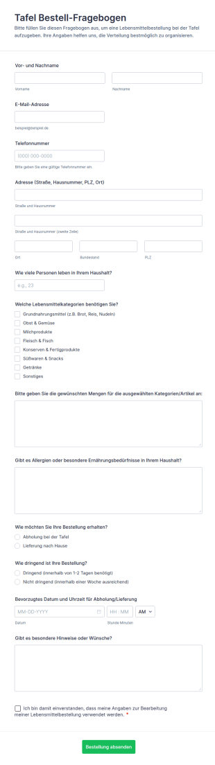 Lebensmittelausgabe Formular