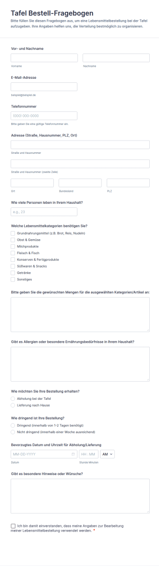 Lebensmittelausgabe Formular