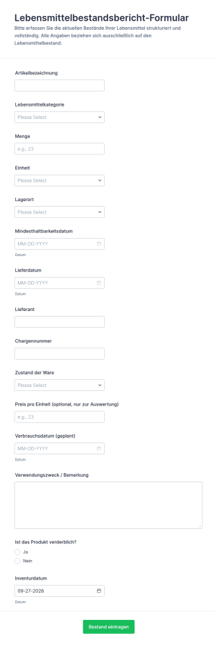 Lebensmittelbestandsbericht