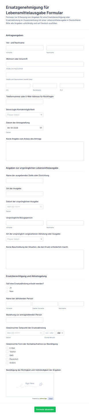 Lebensmittelhilfe Ersatzgenehmigungsformular