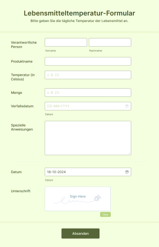 Lebensmitteltemperatur Formular Form Template