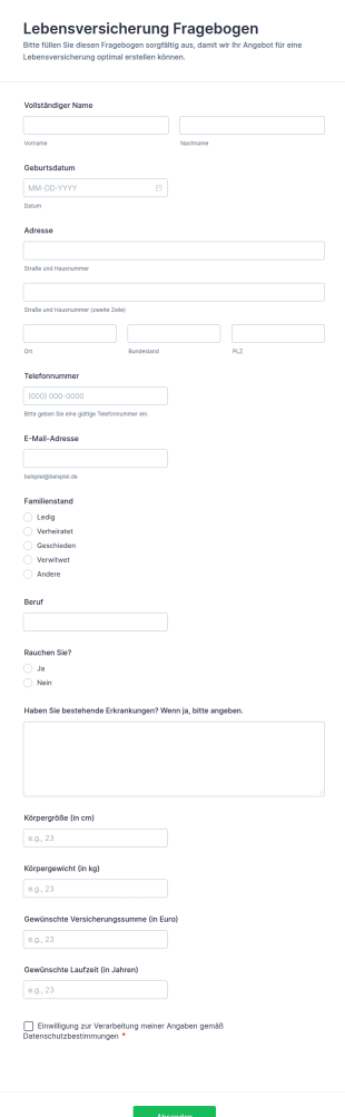 Lebensversicherung Fragebogen