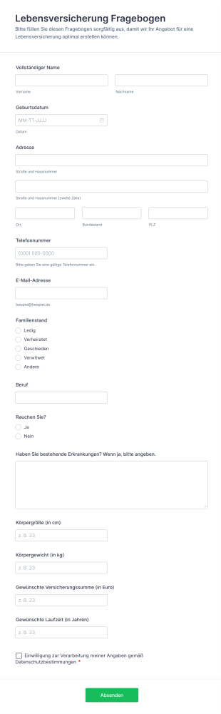 Lebensversicherung Fragebogen