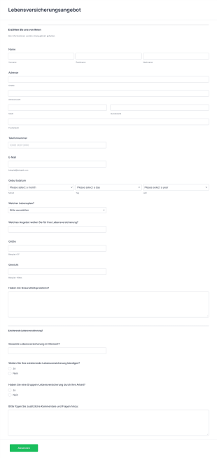 Lebensversicherungsangebot Form Template