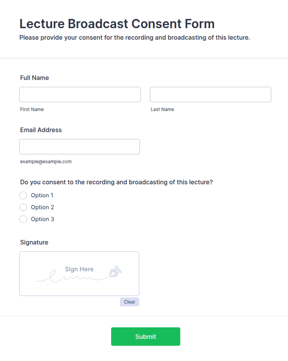 Lecture Broadcast Consent Form Template | Jotform