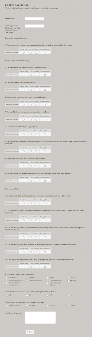 Lecture Evaluation Form Template