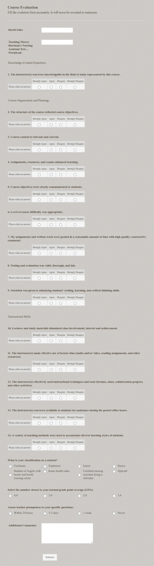 Lecture Evaluation Form Template