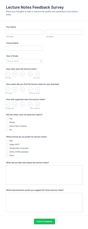 Lecture Notes Feedback Survey Form Template
