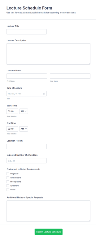 Lecture Schedule Form Template