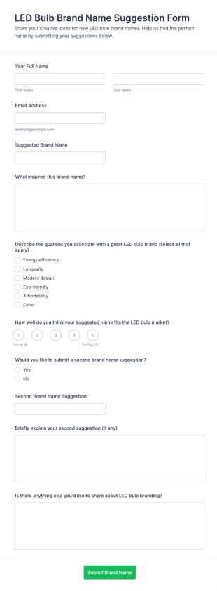LED Bulb Brand Name Suggestion Form Template