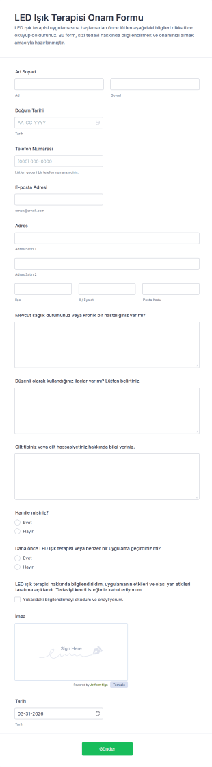 LED Işık Terapisi Onam Form Şablonu