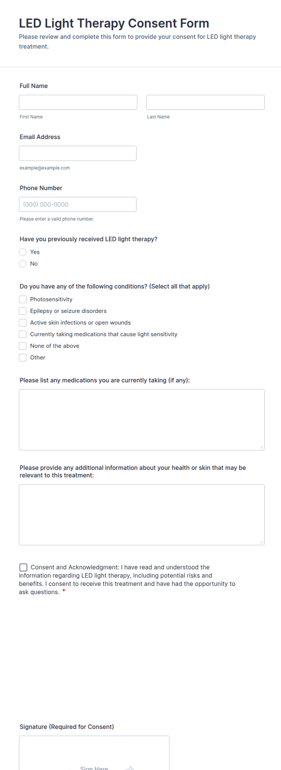Led Forms LED Light Therapy Consent Form Template | Jotform