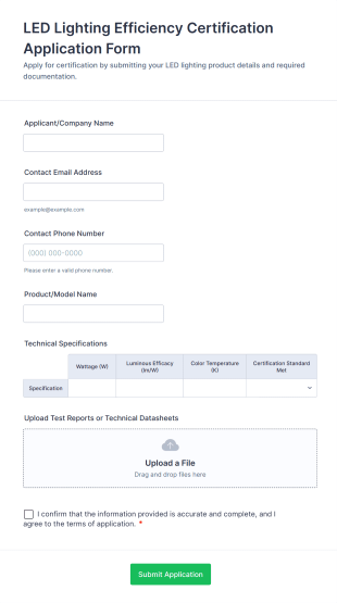 LED Lighting Efficiency Certification Application Form Template
