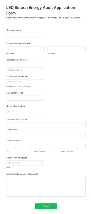 LED Screen Energy Audit Application Form Form Template