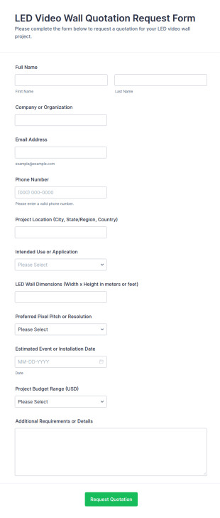 LED Video Wall Quotation Request Form Template