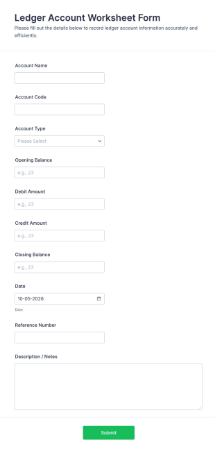 Ledger Account Worksheet Form Template
