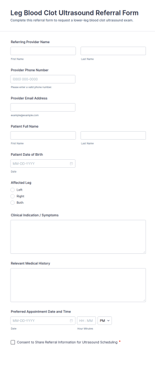 Leg Blood Clot Ultrasound Referral Form Template