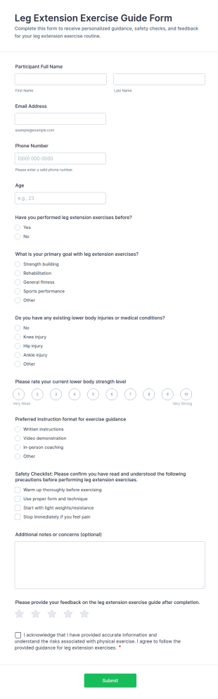 Leg Extension Exercise Guide Form Template
