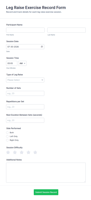 Leg Raise Exercise Record Form Template