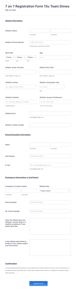 Legacy 7 On 7 15u Registration Form Template