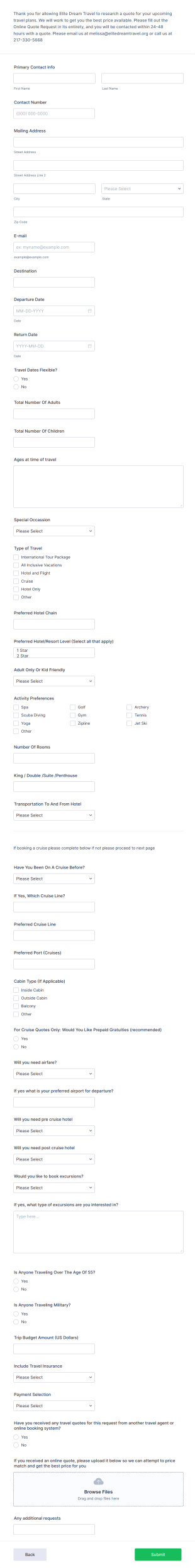 Trip Planning Quote Form Template