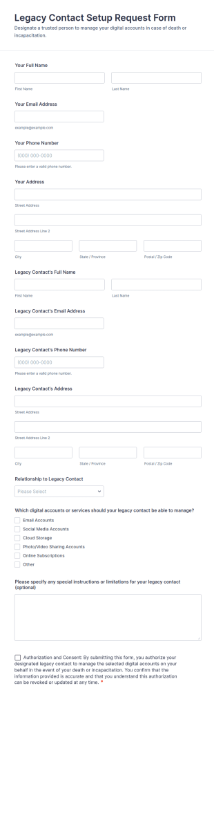 Legacy Contact Setup Request Form Template